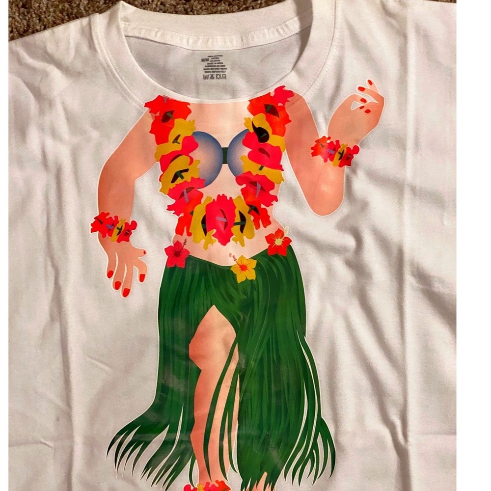 Womens Graphic T Shirt Pool Cover Up Hawaiian Hula Dancer Tropical Print Medium